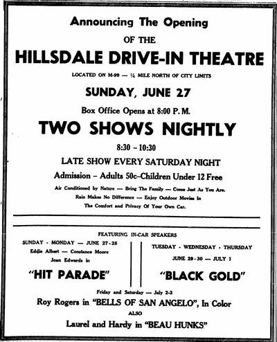 Hillsdale Drive-In Theatre - Ad From Andrew The Librarian